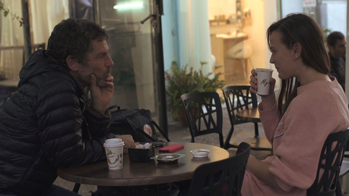 Bobbi Jene talking with mentor and artistic director of Batsheva Dance company, Ohad Naharin. Photo courtesy Oscilloscope Laboratories